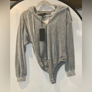 Kendall & Kylie Gray Hooded Long-Sleeve Bodysuit